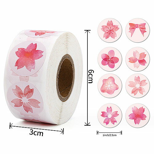 さくら 桜 花 フラワー リボン ギフト ステッカー ロール シール 約25mm 1巻約500枚 seal-140 GreenRoseYumi