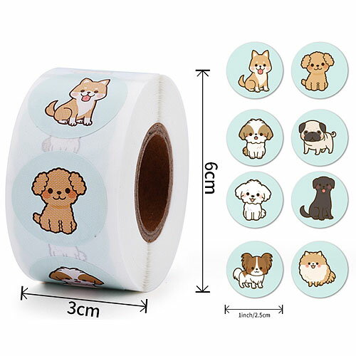 イヌ 犬 いぬ 全身 デフォルメ ステッカー ロール シール 約25mm 1巻約500枚 seal-144 GreenRoseYumi
