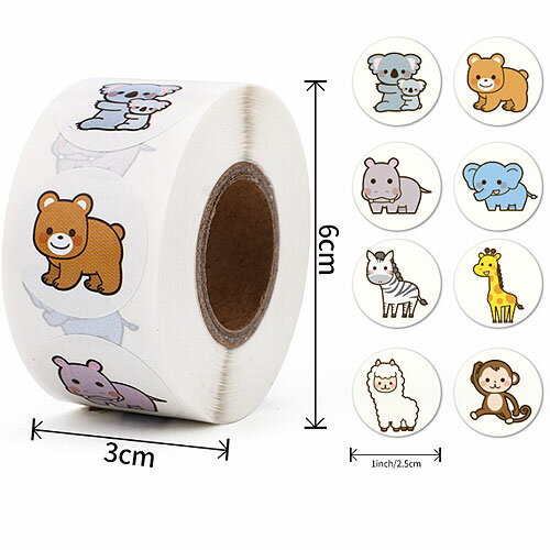 動物 どうぶつ アニマル 全身 ステッカー ロール シール 約25mm 1巻約500枚 カバ シマウマ コアラ seal-149 GreenRoseYumi