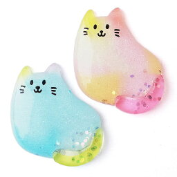 貼り付けパーツ 猫 ネコ ねこ ラメ 全2色 10個 ym1-2318 GreenRoseYumi