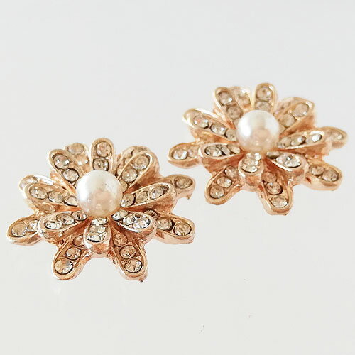 フラワー パール 貼り付け パーツ 2個 金属 花 ym1-2459 GreenRoseYumi