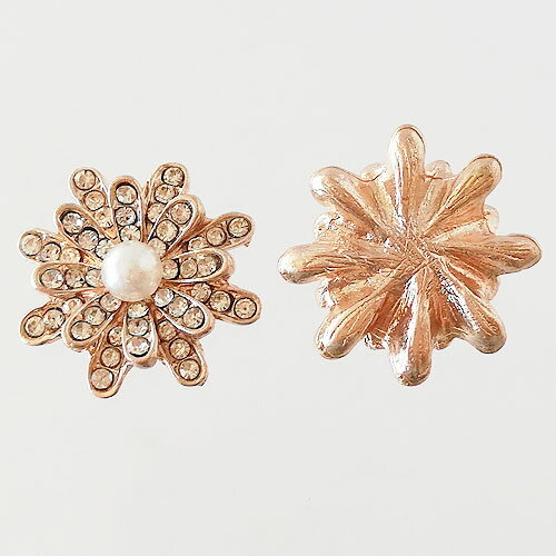 フラワー パール 貼り付け パーツ 2個 金属 花 ym1-2459 GreenRoseYumi