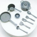 ミニチュア 鍋 調理器 グレー 10点セット デコパーツ プラスチック ym1-2470 GreenRoseYumi