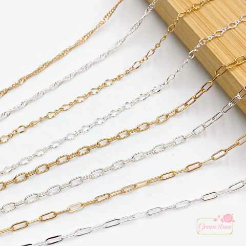 真鍮製 デザイン シンプル チェーン 鎖 金具 ネックレス アクセサリー 素材 【1m】c115 GreenRoseYumi