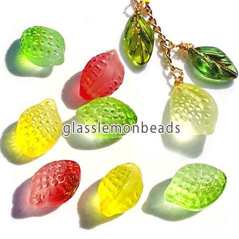 檸檬 レモン フルーツ ガラスビーズ リアル 柑橘類 涼しい 夏 爽やか beads1013 GreenRoseYumi