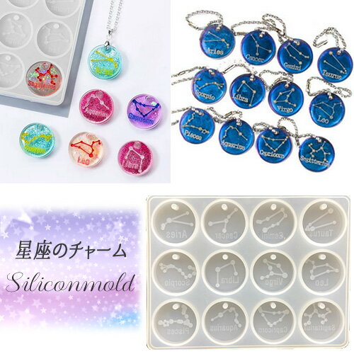 12星座 シリコンモールド レジン型 レジンクラフト UVレジン チャーム 丸 ラウンド 星 宇宙 コインチャ..