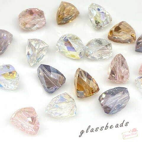 ガラス ビーズ オーロラ 多面カット 9×7.5mm 10個 beads1066 GreenRoseYumi