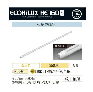 LED蛍光灯　LED照明　アイリスオーヤマ40W型　温白色　2000lm　ECOHiLUX HE 160S LDG32T・WW/14/20/16S