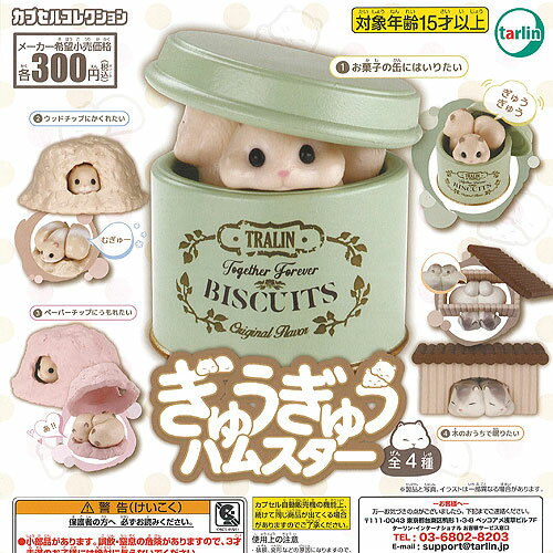 ガチャガチャ - ぎゅうぎゅう ハムスター 全4種+ディスプレイ台紙セット ターリンインターナショナル ガチャポン ガチャガチャ コンプリート