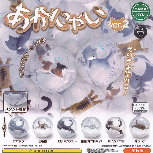 ブシロード 300円カプセル自販機商品のフルコンプです。【TAMA-KYU あかにゃい ver.2 全6種+ディスプレイ台紙セット】★ラインナップの種類は以下となります。 　1：サバトラ 　2：三毛猫 　3：ロシアンブルー 　4：白猫 オッドアイ 　5：ポインテッド 　6：キジトラ　ディスプレイ台紙1枚■サイズ：約6.0cm■こちらの商品は、カプセルレス商品です。　付属のミニブック（説明書）は全数付きますが、　ガシャポン玩具の特性上、当初より折れ及びシワがある場合がございます。■ディスプレイ台紙は新品ですが製品の特性上、反り・角折れ・初期傷等、細かな点が気になる方は　ご遠慮願います。★集めて楽しいシリーズをこの機会にぜひコレクションに加えてください!　遊youなら、ガチャガチャ 食玩 フィギュア 限定 非売品のアミューズメント景品から、レアなカード おもちゃ　キャラクター グッズなどのコレクターズ アイテムが単品からSETまでゲットできちゃいます!※こちらの商品は宅配便のみのお届けとなります。　メール便を選択された場合は宅配便の送料に訂正させていただきます。