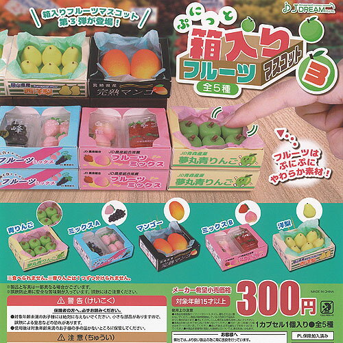 ぷにっと 箱入り フルーツ マスコット 3 全5種+ディスプレイ台紙セット J.DREAM ガチャポン ガチャガチャ ガシャポン コンプリートのサムネイル