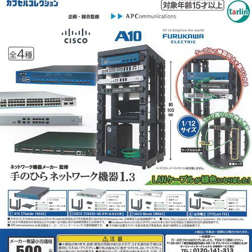 ネットワーク機器メーカー監修 手のひら ネットワーク 機器 1.3 全4種+ディスプレイ台紙セット ターリンインターナショナル ガチャポン コンプリート