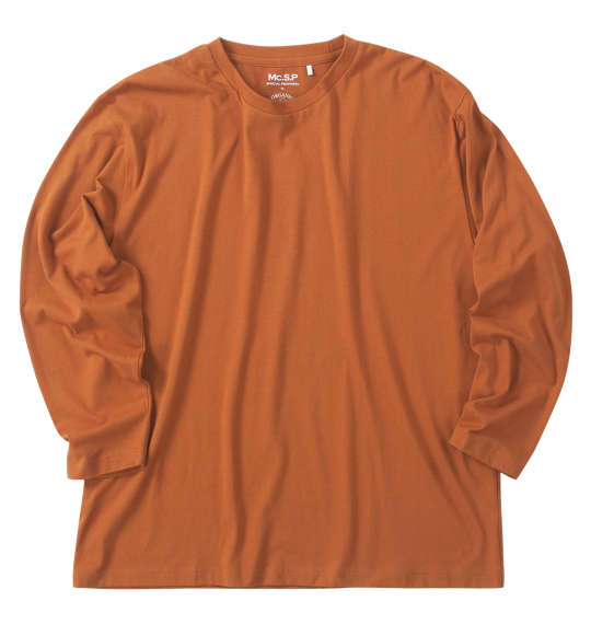 メンズ 長袖 tシャツ オーガニックコットン ロンT クルーネック 大きいサイズ 綿100% 着回しやすい ベーシック オレンジ 3L 4L 5L 6L 7L 8L