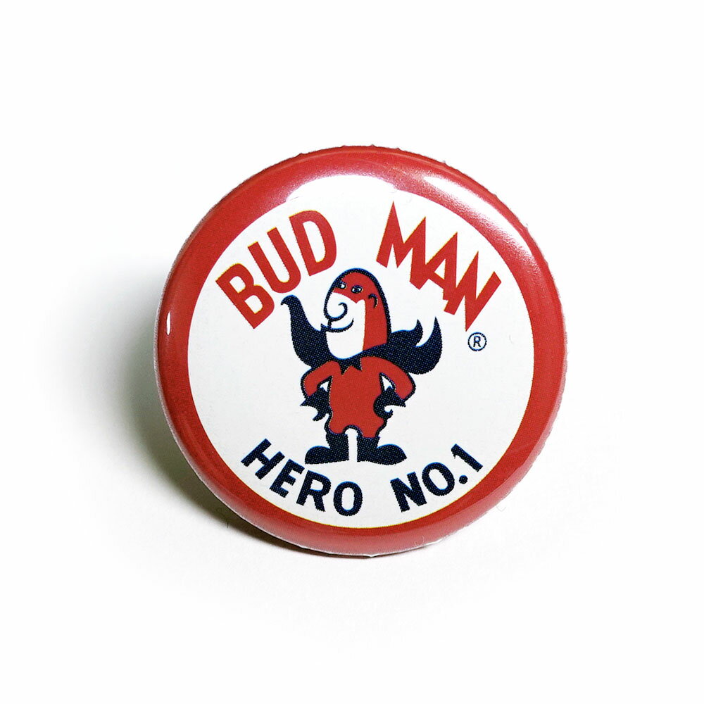 缶バッチ CB013 RED BUDWEISER BUD MAN バドワイザー バドマン アメリカン雑貨 缶バッジ