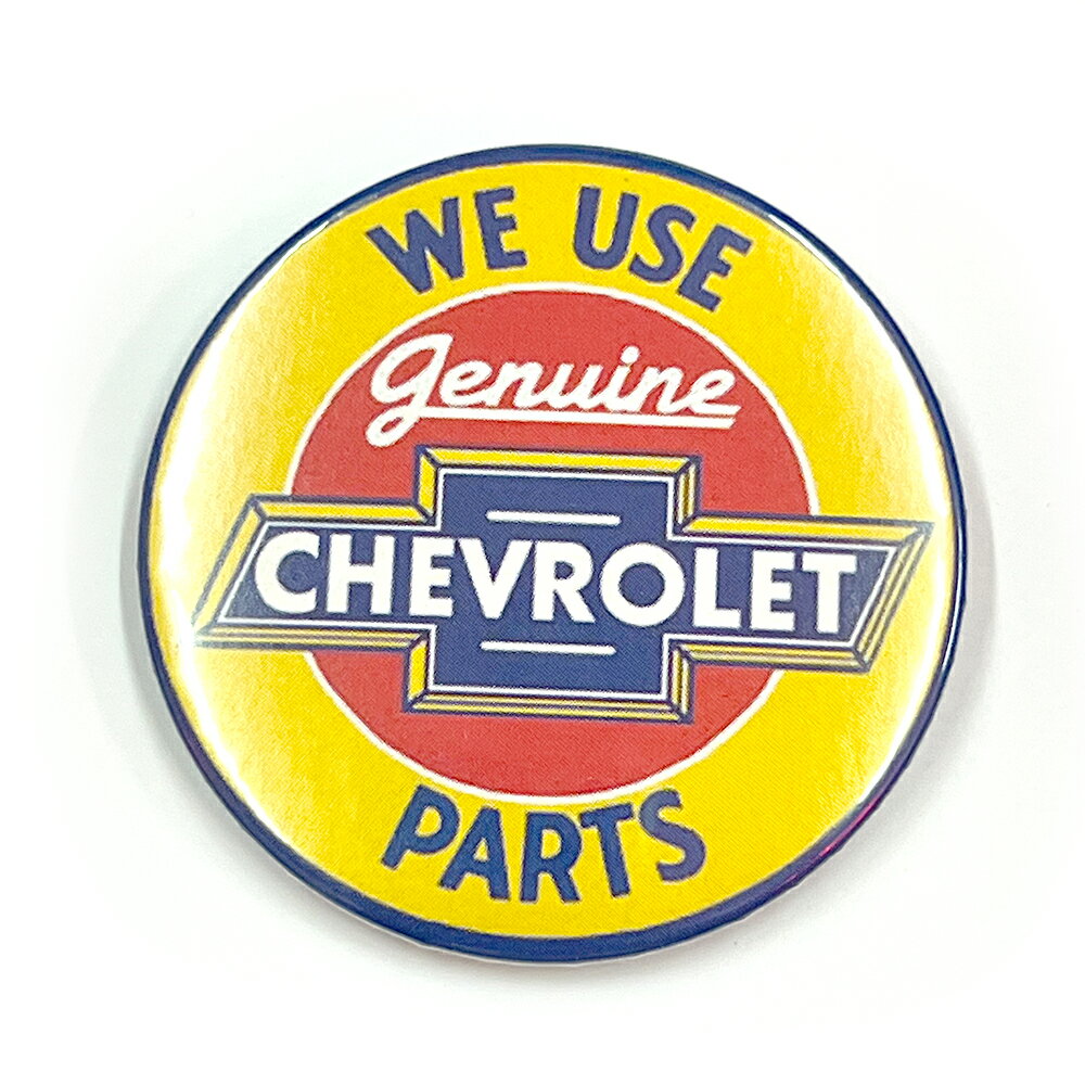 ビッグ缶バッチ #CBB001.CHEVROLET(YE) シボレー / 大きい缶バッジ 直径5.3cm アメリカン雑貨 CHOPPERS