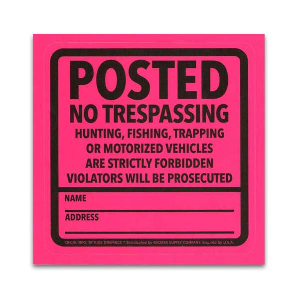 POSTED NO TRESPASSING (ピンク) #6 / バッドアス 警告 ステッカー アメリカン雑貨