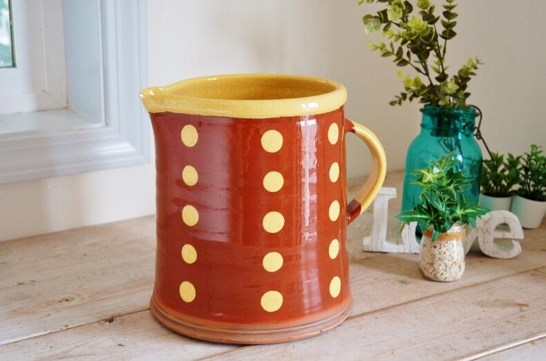 ガーデニング雑貨 ハロウィン 陶器ピッチャー 花瓶 アンティーク アントステラ イエロードット L アメリカン雑貨 カントリー雑貨 インテリア雑貨 飾り ジャグ 置物 フラワーポット 植木鉢 植木ポット オブジェ ガーデン雑貨 かっこいい ハロウィーン プランターポット