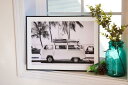 フォト パネル 送料無料 モノクローム 白黒 VW ワーゲン バス タイプ2 写真 コーストロード サーファー サーフィン ヤシの木 フレーム アメリカン カン...
