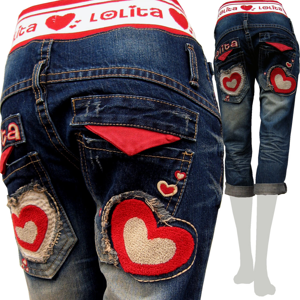 ロリータジーンズ レディース LOLITAJEANS 03 クロップドデニム/ジーンズ ウエストゴム/リブ/ハート刺繍★レッドペッパー（redpepper）に次ぐ大人の韓国ブランドデニム！【送料無料】