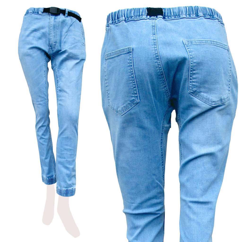 Other s Jeans - GFT クライミングベルト付ストレッチジーンズ メンズ/レディース兼用 オールシーズン 裾ゴム/ウエストゴム/クライミングベルト付き ブリーチデニム M-XLサイズ #67031