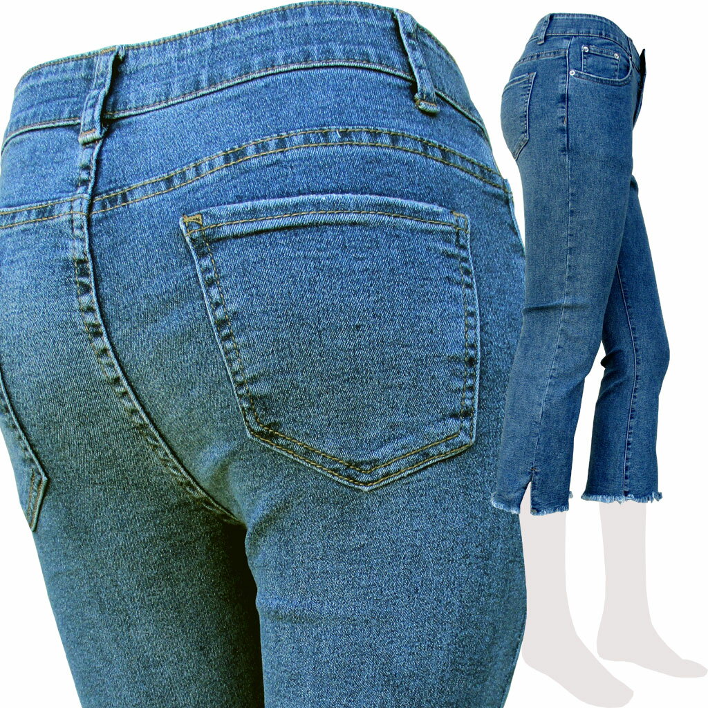 SHEHJ スーパーストレッチスキニージーンズ レディース オールシーズン 7分丈/フリンジ/デニム/ブリーチ S/M/L P000EABD 【送料無料】