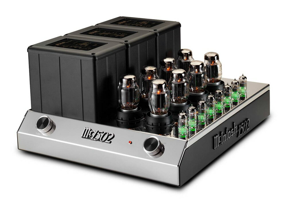 Stereo Vacuum Tube Power Amplifier 特徴 製品背景 『MC1502』ステレオ真空管アンプは、チャンネルあたり150Wを出力するステレオパワーアンプです。 2019年に発表したマッキントッシュ社70周年を記念して発売された、『MC2152』限定真空管パワーアンプ直系の後継製品です。新しい『MC1502』は、『MC2152』と同一の仕様とサウンドパフォーマンスを持ちながらも、現在のメインストリームのマッキントッシュデザインを採用しています。 『MC1502』は、『MC2152』に変わるレギュラーモデルとして製品化されました。 『MC1502』は、マッキントッシュのアイデンティティと言える『MC275』真空管パワーアンプの時代を超越したクラシカルな雰囲気を共有しています。 『MC1502』は、『MC275』の2倍のステレオ出力定格（150W vs. 75W）を有し、物理的な筐体サイズも大きくなっているため、様々な意味で『MC275』の兄貴分と考えることができます。 『MC275』のペアをモノラルで動作させて『MC1502』と同等のチャンネルあたり150ワットの出力を達成することができますが、『MC1502』は、『MC275』ペアリングの105dBに対して112dBの優れたS/N比を誇り、すでに低ノノイズフロアを実現している『MC275』よりもさらに静かなパフォーマンスを実現しています。 真空管 『MC1502』には8本のKT88出力真空管が搭載されており、各チャンネルに4本ずつ割り当てられています。 また4 本の 12AX7A と 4 本の 12AT7 真空管からなる 8 本の真空管を搭載しています。 12AX7A 真空管はバランスアンプとインプットアンプ用、12AT7 真空管はボルテージアンプとドライバーアンプ用となっています。 12ゲージのステンレス・ワイヤー・ケージは、ブラック・パウダー・コーティングが施され真空管を保護します。 KT88真空管ソケットは、ベース部にエアパイプ冷却機能を搭載しており、長寿命化を実現しています。8本の真空管ソケットは、セラミック製のベースに金メッキ接点を採用しています。 すべての真空管は、鏡面仕上げに研磨され精密に成形されたステンレススチール製の筐体の上に設置されています。Sentry Monitor&#8482;テクノロジーにより出力電流をモニターし、安全限界を超えるとアンプをシャットダウンします。 他の多くのアンプとは異なり、『MC1502』は、インピーダンスが2、4、8オームであるかどうかに関わらず、ほぼすべてのスピーカーに150Wのフル出力を供給することができます。これは、マッキントッシュの1949年の創業時からの特許取得済技術Unity Coupled Circuit出力トランス技術のおかげです。2つのUnity Coupled Circuit出力トランスが、その間に配置された電源トランスを挟むように配置されています。各トランスは、各トランスの配線図が表示されたガラストップの押し出し材のアルミケースに収納されています。『MC1502』の両サイドにはアルミダイキャスト製のヴィンテージネームバッジが2つあり、前面にもバッジが配置されています。 バランスとアンバランスの両方の入力端子を搭載しており、『MC1502』をプリアンプやその他のホームオーディオシステムに接続できます。特許取得済みのSolid Cinch&#8482;スピーカーバインディングポストが、スピーカーケーブルを確実に接続します。 パワーコントロール技術は、パワーアンプ、CDプレーヤー、ターンテーブルなどの接続されたMcIntoshコンポーネントを自動的にオン/オフできます 仕様説明 &emsp;定格出力 150W + 150W（2/4/8Ω） &emsp;出力インピーダンス 2Ω、4Ω、8Ω &emsp;定格周波数帯域 20Hz 〜20 ,000Hz &emsp;全高調波率 0.5 %以下（250mW - 150W） &emsp;ダイナミック・ヘッドルーム 1.2 dB &emsp;周波数レスポンス +0dB, -0.5dB （20Hz 〜20,000Hz） +0dB, -3.0dB （10Hz 〜70,000Hz） 　 &emsp;入力感度 3.4V（バランス）、1.7V（アンバランス） &emsp;S/N比 （A-Weighted） 112dB &emsp;混変調歪率 0.5% &emsp;ワイドバンド・ダンピングファクター 18以上 &emsp;入力インピーダンス 20kΩ（バランス）、47kΩ（アンバランス） &emsp;外形寸法 W46.4×H26.0×D53.3cm（突起物含む） &emsp;重量 53.5kg 【KK9N0D18P】《 大型商品の配送《特殊便》のご注意 》 ・お届けは玄関先までとなります。 ・お届け時間帯のご指定は承れません。 ・希望のお届け日（平日のみ）をご相談させていただいてからのお届けになります。 ・日曜、祝日は運送業者が休業日の為、お届けの日時指定ができません。 ・お届け場所によりトラックからの搬入のお手伝いを現地にてお客様にお願いさせていただく場合がございます。 ・玄関先以外の上層階などへの搬入、設置、セッティング、外箱の回収などは、別途費用がかかります。 ・現地にて玄関先以外への搬入をご希望されましても承れませんので、事前にお問い合わせ下さい。