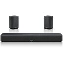 DENON　DENON HOME SB550SET　2023年3月下旬発売商品 Denon Home Sound Bar 550と、 Denon Home 150が2本のセット。 声の繊細な表情、質感をありのままに描き、アクションシーンの轟音も余裕で再生するデノンのプレミアム・サウンドバー。Dolby Atmos、DTS:X 、Amazon Alexa に対応。音楽ストリーミングサービスやインターネットラジオ、AirPlay 2、Bluetooth（R) など音楽を楽しむための機能も充実。 主な仕様 ドライバー：19 mm ツイーター x 2 　　　　　　55 mm ミッドバス x 4 　　　　　　50 x 90 mm パッシブラジエーター x 3 パワーアンプ：6 ch（ 全ch独立駆動） 電源：AC 100 ～ 120 V、 50/60 Hz 消費電力：50 W 外形寸法(WxHxD)：650 x 75 x 120 mm 質量：3.5kg 主な仕様 対応音声フォーマット Dolby Atmos、DTS:X、MPEG-2 AAC、MPEG-4 AAC、リニアPCM 入出力端子： HDMI（入力／出力）：1 / 1 （4K、Dolby Vision、HDR10、ARC、eARC、CEC） 光デジタル入力：x 1 USB-A 入力：x 1 ネットワーク：x 1 AUX 入力：x 1（3.5 mm ステレオミニジャック） サラウンドテクノロジー 対応音声フォーマット：Dolby Atmos、DTS:X、MPEG-2 AAC、MPEG-4 AAC、リニアPCM サウンドモード：Pure、Movie、Music、Night ダイアログエンハンサー：○（Low / Mid / High） ワイヤレステクノロジー Wi-Fi：2.4 GHz (11b/g/n)、5 GHz (11a/n/ac) Bluetooth：○（SBC） HEOSテクノロジー 音楽ストリーミングサービス：Amazon Music HD、AWA、Spotify、SoundCloud インターネットラジオ：○（TuneIn） AirPlay 2：○ 音声コントロール：Works with Alexa、Siri(HomeKit) 付属品 かんたんスタートガイド：x 1 リモコン：x 1（電池内蔵） 電源コード：x 1 HDMI ケーブル：x 1 (2.0 m) 光デジタルケーブル：x 1 (1.5 m) 壁掛け用テンプレート：x 1 壁掛け用スペーサー：x 2 DENON　DENON HOME 150　2020年2月下旬発売商品 Amazon Music HD／Alexa対応　高音質ネットワークスピーカー 主な特長 デノンクオリティの高音質 HEOSテクノロジーを搭載 音楽の楽しみ方を変えるマルチルームオーディオ機能 ステレオシステムにも拡張可能 ハイレゾ音源の再生に対応 多彩な音楽ストリーミングサービスに対応（Amazon Music HD / AWA / Spotify / SoundCloud） インターネットラジオに対応 AirPlay 2、Bluetooth（R)に対応 Alexaによる音声コントロールに対応 タッチコントロール＆クイックセレクトボタン 主な仕様 - DENON HOME 150 アンプ部：実用最大出力：　35 W（ウーハー）、13 W（ツイーター） スピーカーユニット：ツイーター：　25 mm ドームツイーター×1 ウーハー：　89 mm コーンウーハー×1 入出力端子：アナログ音声入力端子：　AUX IN×1（3.5 mmステレオミニジャック、最大入力 2 Vrms） その他の端子：　ネットワーク×1、USB-A入力×1 無線LAN：ネットワーク種類（無線LAN 規格）：　IEEE 802.11a / b / g / n / ac（Wi-Fi（R) 準拠） 無線周波数：　2.4GHz / 5GHz Bluetooth：バージョン：　4.2 通信距離：　約30 m （見通し距離） ※実際の通信範囲は機器間の障害物、電子レンジの電磁波、静電気、コードレスフォン、受信感度、アンテナの性能、操作システム、アプリケーションソフトウェアなどの影響により異なります。 総合：外形寸法（W × H × D）：　120 x 187 x 120 mm 質量：　1.7 kg 消費電力：　20 W 待機電力：　2.2 W（クイックスタートモード、Wi-Fi接続時）、0.3 W（ディープスタンバイモード時） 付属品：　かんたんスタートガイド、電源コード（約2 m）※お取り寄せ商品