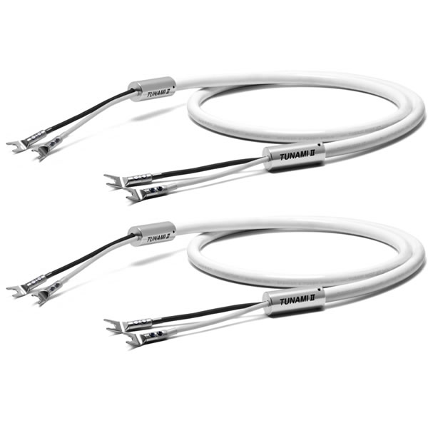 メーカー希望小売価格はメーカーカタログに基づいて掲載しています オヤイデ　TUNAMI II SP-Y V2（Yラグ仕様スピーカーケーブル）　2014年10月17日発売商品 ケーブル：TUNAMI NIGO V2 Yラグ：SPSL（銅合金削出し＋銀/プラチナメッキ） ■ 製品特長 TUNAMI NIGO V2 / TUNAMI II SP-B V2 / TUNAMI II SP-Y V2 ● 基本構造は初代“TUNAMI NIGO”を継承しつつ、精密導体“102SSC”を採用した新生スピーカーケーブル “TUNAMI NIGO V2”。 ● 余裕の導体断面積5.5SQによって、耐電圧600V最大30アンペアというハイパワー伝送と、アグレッシブなレスポンスを提供。 ● 通常の1.15倍のテンションで撚られたショートピッチストランドワイヤーによって、導体内のランダムな隙間を排除し、線間歪による音質劣化を抑制。 ● 絶縁材には、PVCに比して誘電率が1/4という極めて低い値を示す高分子ポリオレフィンを使用。 ● 電磁波吸収体/カーボン層/銅箔による3レイヤーシールディングでノイズをシャットアウト。 ● シース刻印に“TUNAMI NIGO V2 ”“102SSC”をマーキングし、V2モデルを明示。 ● 切売り販売に加え、バナナプラグ仕様の“TUNAMI II SP-B V2”、Yラグ仕様の“TUNAMI II SP-Y V2”をご用意。 ● TUNAMI II SP-B V2のバナナプラグには、SRBN（リン青銅削出し＋銀/ロジウムメッキ）を装着。 ● TUNAMI II SP-Y V2のYラグには、SPSL（銅合金削出し＋銀/プラチナメッキ）を装着。