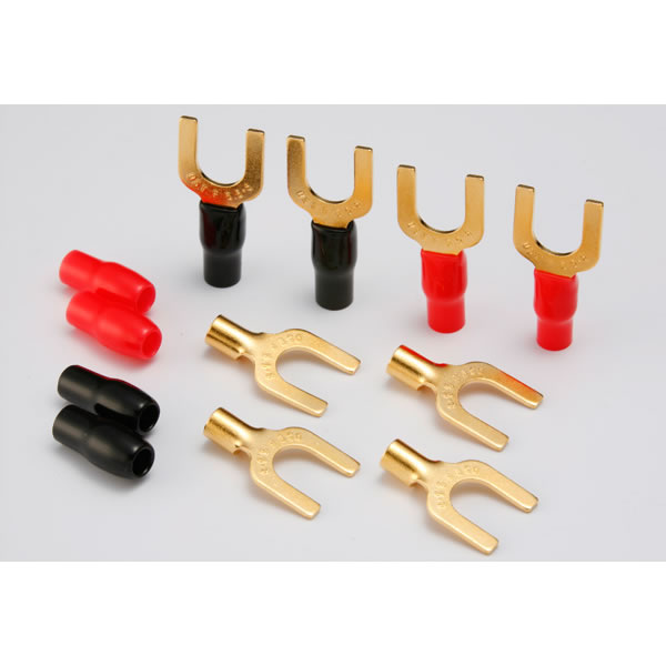 オーブ　HL-YLi 寸法：D：8mm、W：15mm、H：25mm 適合銅線：2 - 5.5平方mm 形式 ： オーディオ用ラグ端子 (内径8mm) 　　　8個セット 絶縁チューブ付属