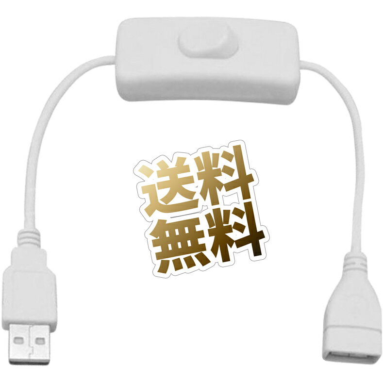 スイッチ付き USBケーブル 約28cm ホワイト USB-A メス - USB-A オス 給電専用 データ通信不可 ネコポス