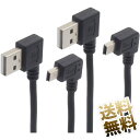 miniUSBケーブル×2本 約25cm 両端子L字型 短い ブラック
