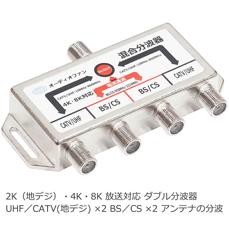 ダブル分波器 アンテナ分波 3224MHz 対応 4K 8K BS ／ CS 地デジ CATV(パススルーのみ) 対応 約100mm×65mm×17mm 処分特価 3