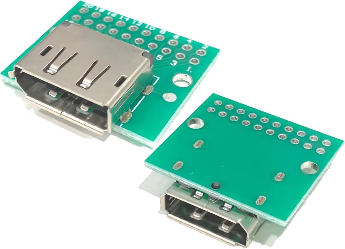 【2点セット 】 DisplayPort メスソケット 20Pinアダプタ プリント基板付き コネクタ接続ホール 自作 ..