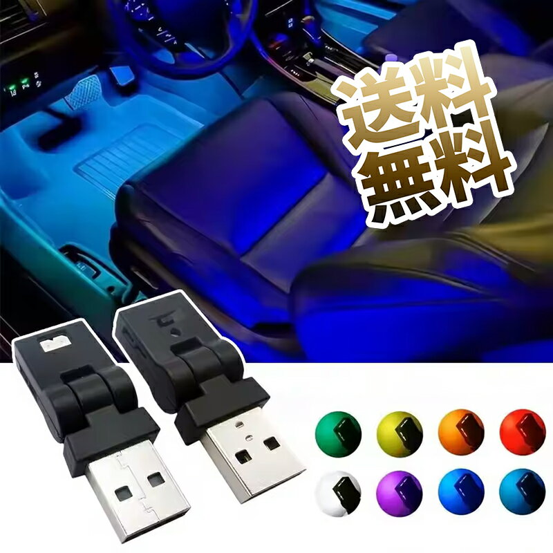 Type-C LEDライト スイング型 USB 車内用 照射方向切替 180°首振り 自動点灯 メモリー機能 調光 アンビエントライト RGB USB給電 イルミネーション タイプc ミニライト 小型 軽量 車アクセサリー 簡単取付 8色 約27.8*15.7*7.6mm
