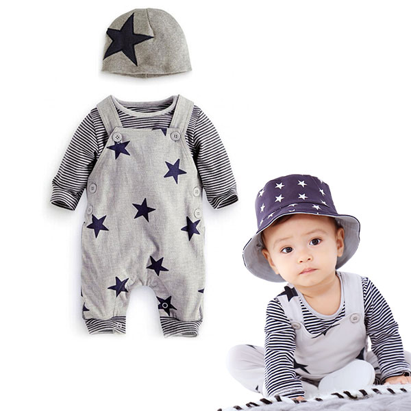 ベビー服 3点セット ロンパース 男の子 女の子 子供服 キッズ服 幼児服 ルームウェア 新生児服 肌着 長袖 可愛い 快適 肌触りいい ボディースーツ 星柄 ...