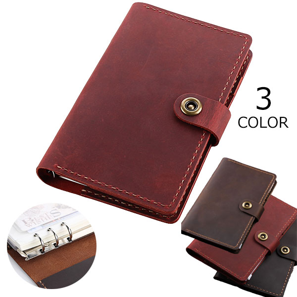 システム手帳 本革ノート A6サイズ(紙無地、横線各40枚入り) カード入れ 名刺入れ ペンホルダー付き ビジネス手帳 リフィル ノート メモ帳 ノートカバー ...