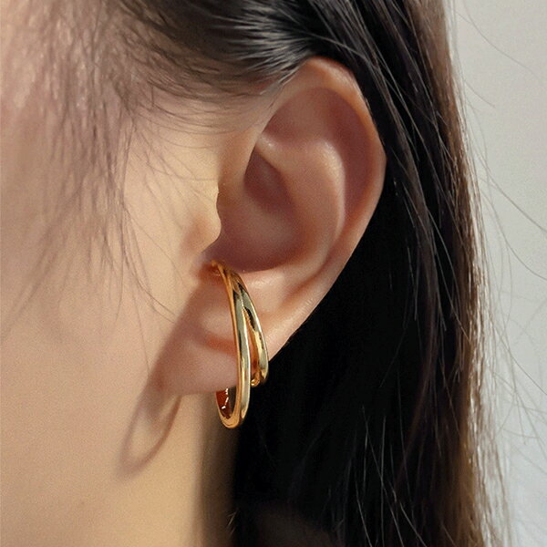 イヤーカフ イヤーカフス イヤカフ イヤリング 大ぶり 2点セット 金属アレルギー対応 18K ニッケルフリー ダブルライン 大人 かわいい ジュエリー ゴール...