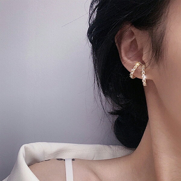 イヤーカフ イヤーカフス イヤカフ 片耳用 金属アレルギー対応 ニッケルフリー ジルコニア ダブルライン レイヤード レディース かわいい エレガント ジュエリ...