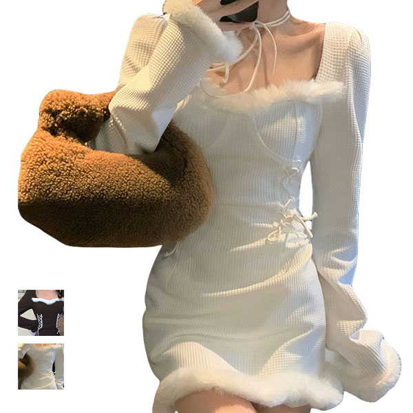 長袖ニット ワンピース 無地 ニットドレス ニットパーティードレス スカート オフィスワンピース 無地ドレス プリーツドレス ショットワンピース 結婚式 クリスマス ショット丈 オフィス