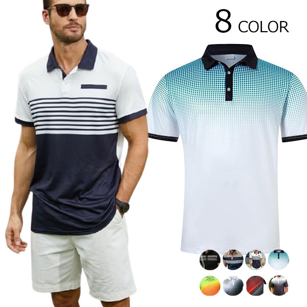 TAKEO KIKUCHI SPORT - ゴルフウェア ゴルフポロ メンズ 半袖 POLO tシャツ カットソー プリント ゴルフウェア トップス カジュアルシャツ メンズファッション 春 夏 おしゃれ 父の日 ギフト 立衿 綿 カジュアル 大きいサイズ メール便