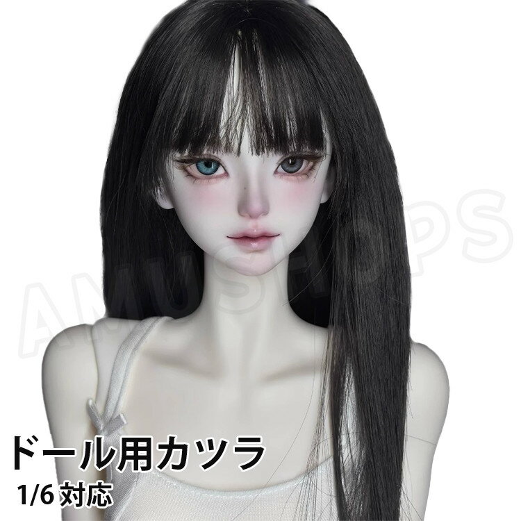 1/6 ドール用ウィッグ bjd ドールヘア ドールかつら 人形 互換かつら ストレートロング 黒髪 ストレート前髪 ロングヘア ストレート ブラック DOLL ドールアクセサリー 頭囲 1/6ドール用