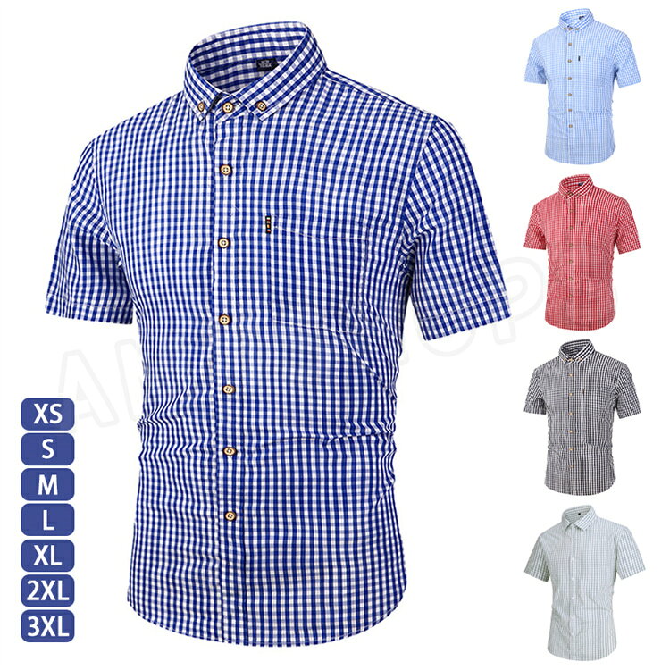 半袖シャツ メンズ 大きいサイズ チェック柄 シャツ ビジネスシャツ ボタンダウン オックスフォード 薄..