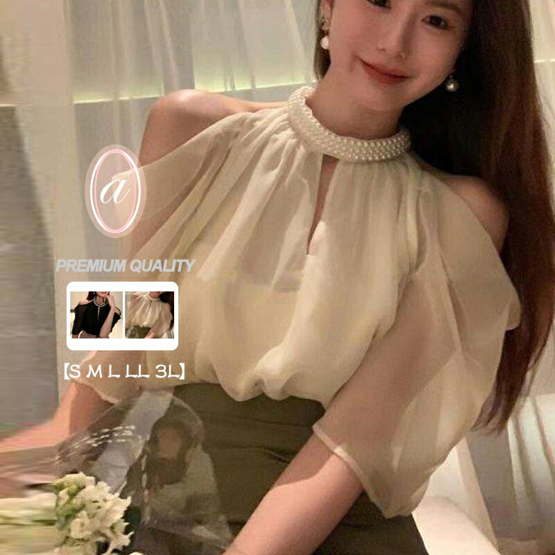 レディース/ブラウス/シャツ/トップス/シフォン/フリル/リボン/フェミニン/通勤/オフィス/長袖/半袖/発表会/演奏会/ピアノ/入園式/卒園式/入学式/卒業式/七五三/お宮参り/大きいサイズ ビジネス 黒 バルーン　袖フリル