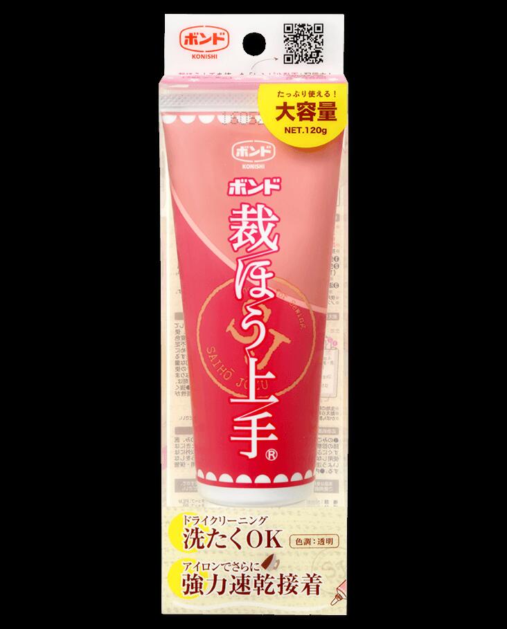 たっぷり使える大容量!! アイロンでさらに強力・速乾接着（アイロンを使用しない場合も接着可能）洗たく・ドライクリーニングでもはがれにくい糸・針を使わなくてもソーイングができる今話題のボンド、裁縫上手です。 ミシンの1.5倍の強度とされており、アイロンを当てることで、さらに速乾、強力接着です。 内容量：120g ＊こちらの商品は、お届けに3日〜10日ほどお時間をいただく場合がございます。 在庫がある場合はすぐに発送できますが、在庫がない場合は取り寄せ後の発送になり、お届けに3日から10日かかる場合がございますので、お急ぎの方は在庫状況をお問い合わせください。 ＊モニターの発色の具合によって実物と色が異なる場合がありますことをご了承ください。