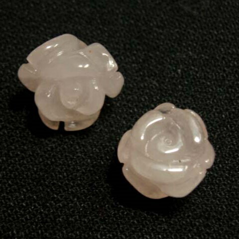 [XC008]天然石ビーズ ローズクォーツ バラ彫り(薔薇)　約10mm　2ケ