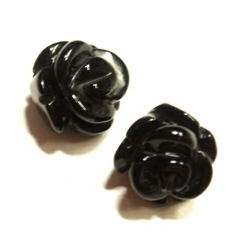 [XC008]天然石ビーズ オニキス バラ彫り(薔薇)　約12mm　2ケ