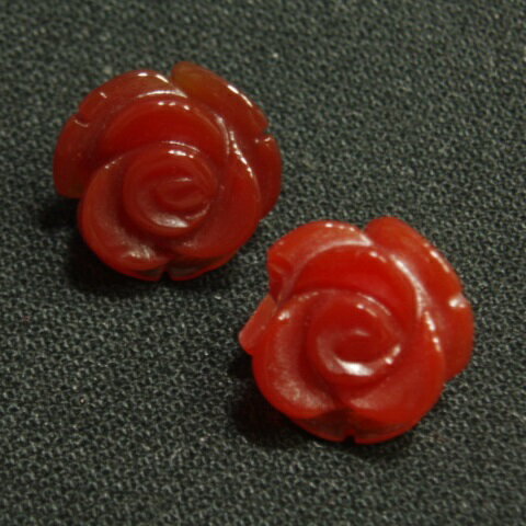 [XC008]天然石ビーズ 赤メノウ(瑪瑙) バラ彫り(薔薇)　約12mm　2ケ