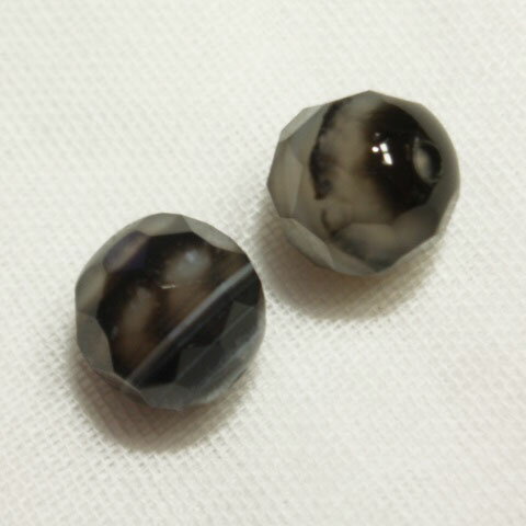 [HA109]天然石ビーズ　バンディッドアゲート黒　ラウンドカット10mm(64面カット)　2ケ