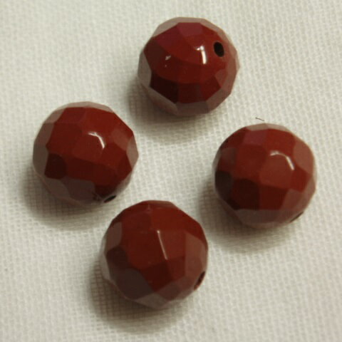天然石, 半貴石 - [HA109]天然石ビーズ　レッドジャスパー　ラウンドカット10mm(64面カット)　4ケ