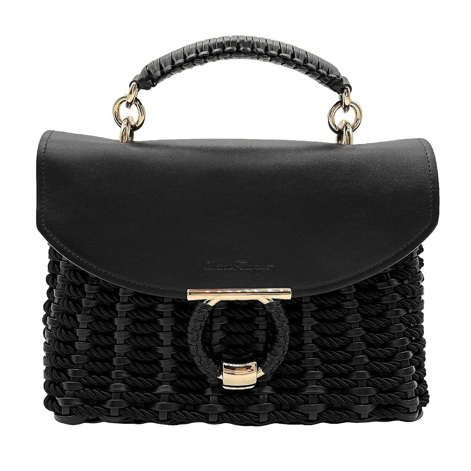 FERRAGAMO - Salvatore Ferragamo フェラガモ マーゴット 2WAYショルダーバッグ ガンチーニ金具 編み込み トップハンドル KB-007 【中古】